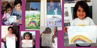 Peksimet köyü çocuklarından resimlerle Evde Kal Türkiye, mesajı