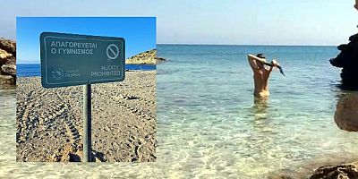 Turistik adada belediyenin “Çıplaklık yasaktır” tabelası nudistleri çıldırttı, soyunarak protesto ettiler