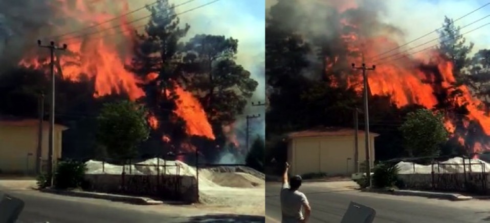 İçmeler’de orman yangını başladı! Evlere çok yakın, helikopterler evlerin üzerine su atmaya başladı