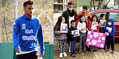 Bodrumsporlu genç futbolcu ilk sözleşme parası ile 15 köy öğrencisine tablet aldı