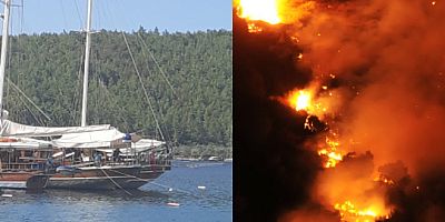 Çökertme koyunda tekneden attıkları  acil yardım fişeği ile  ormanı yaktılar