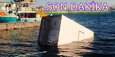 Denize düşen balık kamyonu halatla bağlandı, şoför son anda kurtuldu