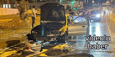Ortakent kavşağında otomobil yandı, bir kişi ölümden döndü