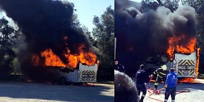 Ortakent'te  okul servis minibüsü yandı