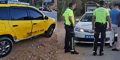 Torba’da ticari taksi trafik polisi aracına çarptı
