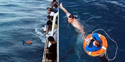 Yüzerek İstanköy'a geçmeye çalışan göçmenleri feribot yolcularının dikkati kurtardı