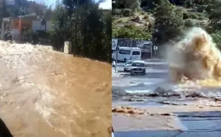 Akyarlar’da su isale hattı patladı cadde nehire dönüştü