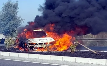 Milas Söke Karayolunda Orta Refüje Çarpan Otomobil Alev Alev Yandı...