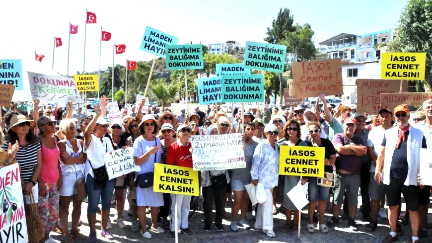 Antik İasos Kenti'nde (Kıyıkışlacık) Maden yükleme limanı istemiyoruz eylemi yaptılar