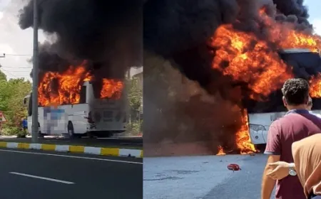 Muğla- Marmaris yolunda otobüs yandı