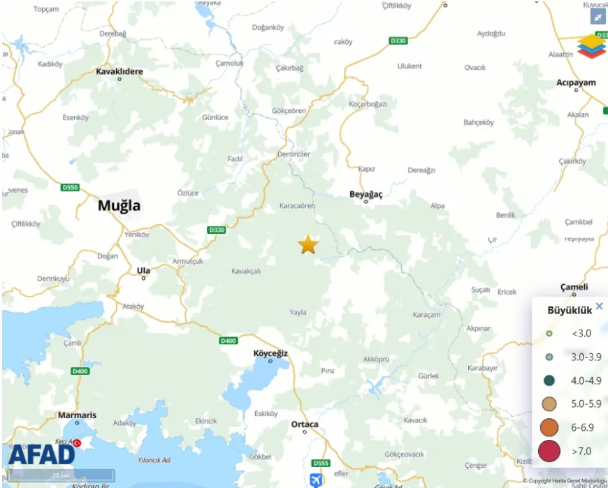 Muğla 4.0 şiddetinde deprem ile sarsıldı