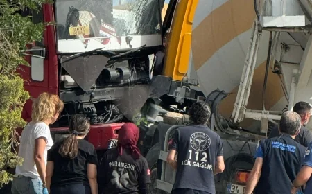 Bodrum'da talihsiz ölüm...Kamyon ile beton mikseri arasında sıkışan sürücü yaşamını yitirdi