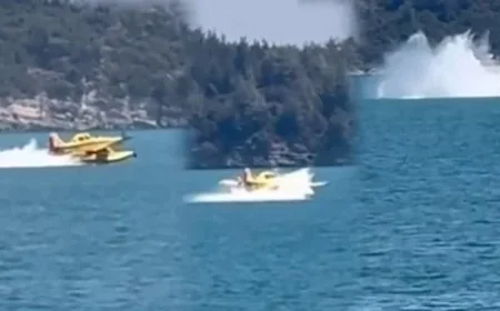 Yangın söndürme uçağı göle düştü