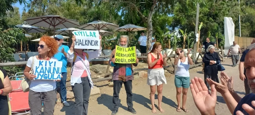 Gümüşlük’te “Kıyılar halkındır işgali sonlandır” eylemi, halk plajı belediye eliyle daraltıldı iddiası