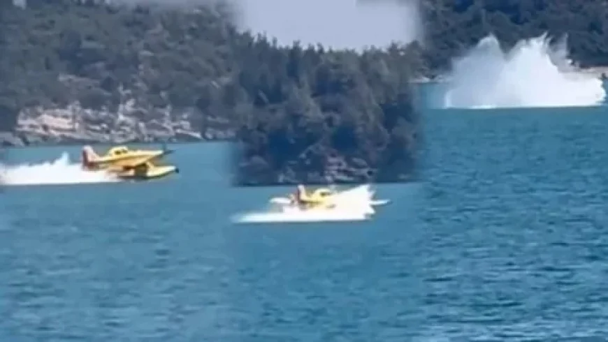 Yangın söndürme uçağı göle düştü