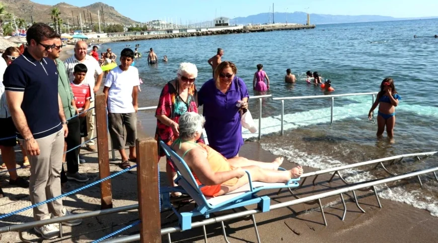 Özel gereksinimli bireylerin denize girebilmesi için raylı sistem yapıldı