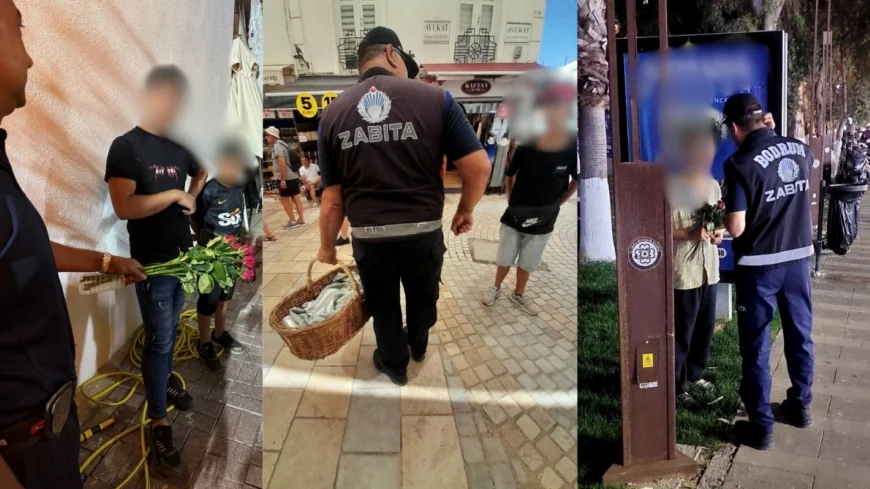 Bodrum’da İngilizce ve Türkçe pankartlı seyyar satıcı, hanutçu, dilenci operasyonu