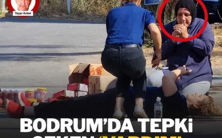 Torba’da kamyondan düşen kadın personele sağlık yardımı skandalı, bazıları  başında sigara yaktı, vatandaş kartonla güneşten korumaya çalıştı