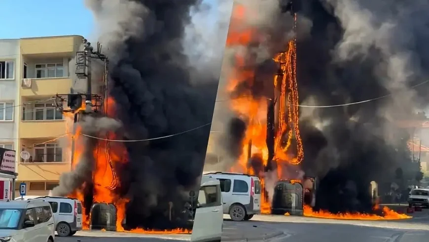 Mahallenin ortasındaki trafo bomba gibi patladı yangın çıktı, büyük panik yaşandı