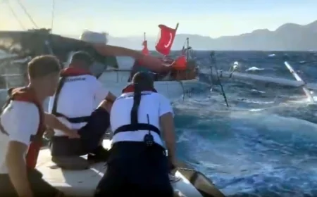 VİDEOLU HABER..Gökovada direği kırılan su alan yatta kabusu yaşadılar. Batma tehlikesi geçiren 12 turist ve personel  son anda kurtarıldı
