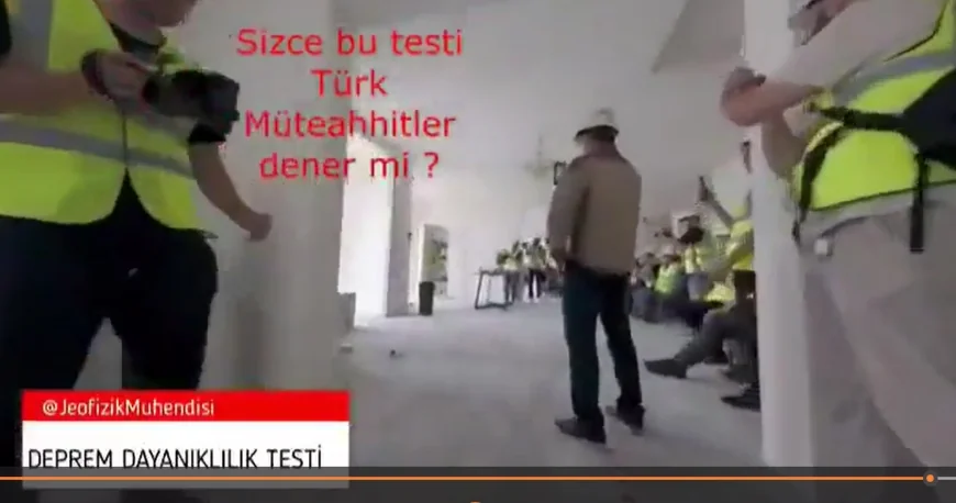 VİDEOLU HABER..Müteahhit ve inşaat çalışanları 16 katlı binaya doluşup deprem testi yaptı, Sizce Türk müteahhitler bu testi denermi, diye sordular
