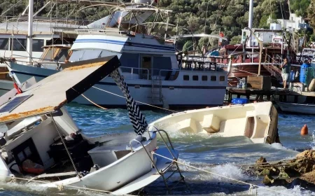 Bodrum’da fırtına kabusu, tekneler karaya sürüklendi