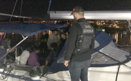 Bodrum açıklarından İtalya’ya gitmeye çalışan  yelkenli teknede 106 göçmen 2 organizatör yakalandı