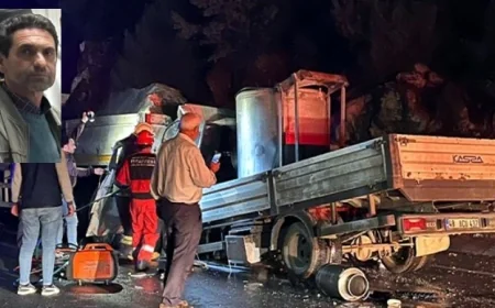 Milas - Yatağan yolunda feci kaza...Süt toplama aracı mermer kamyonuna çarptı 1 ölü