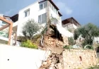 Bodrum’da sağanak yağış üç katlı binayı yıkılacak hale getirdi.istinat duvarı çöktü: Üç katlı bina boşaltıldı