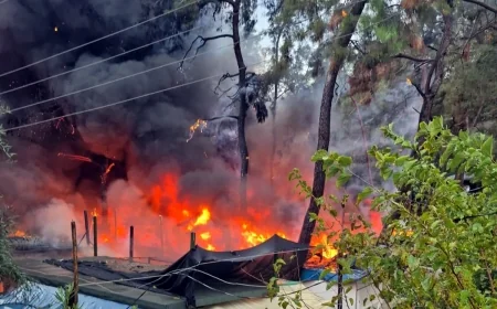 Bungalovlar alev alev yandı