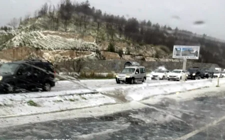 Bodrum Muğla yolunda kar yağışı ulaşımı etkiledi