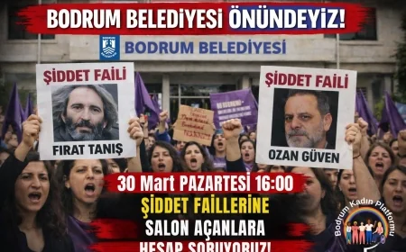 BODRUM KADIN PLATFORMUNDAN BELEDİYE ÖNÜNDE EYLEM “FAİLLERİ AKLAMA, ŞİDDETE ORTAK OLMA!”