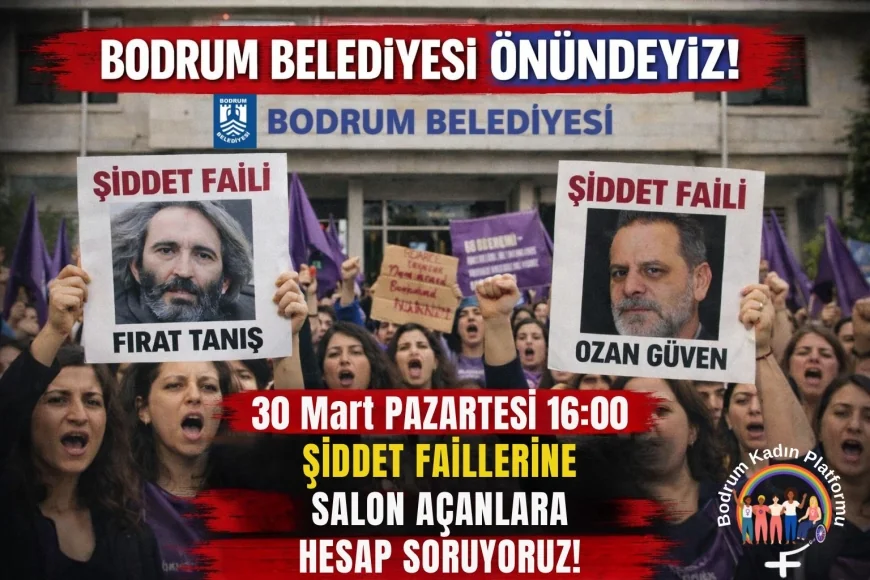 BODRUM KADIN PLATFORMUNDAN BELEDİYE ÖNÜNDE EYLEM “FAİLLERİ AKLAMA, ŞİDDETE ORTAK OLMA!”