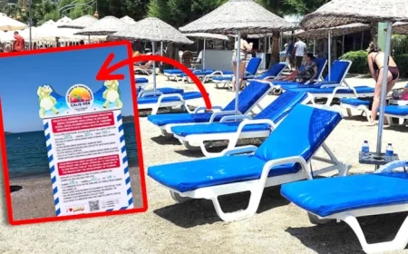 Plajda skandal uygulama… Denize girmek serbest, kuma oturmak yasak.Yakında Bodrum plajlarında .. Nasıl olsa yok yok..!