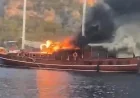 Mavi yolculuk tur teknesi yandı, yolcular ve personel son anda kurtarıldı. Yat battı