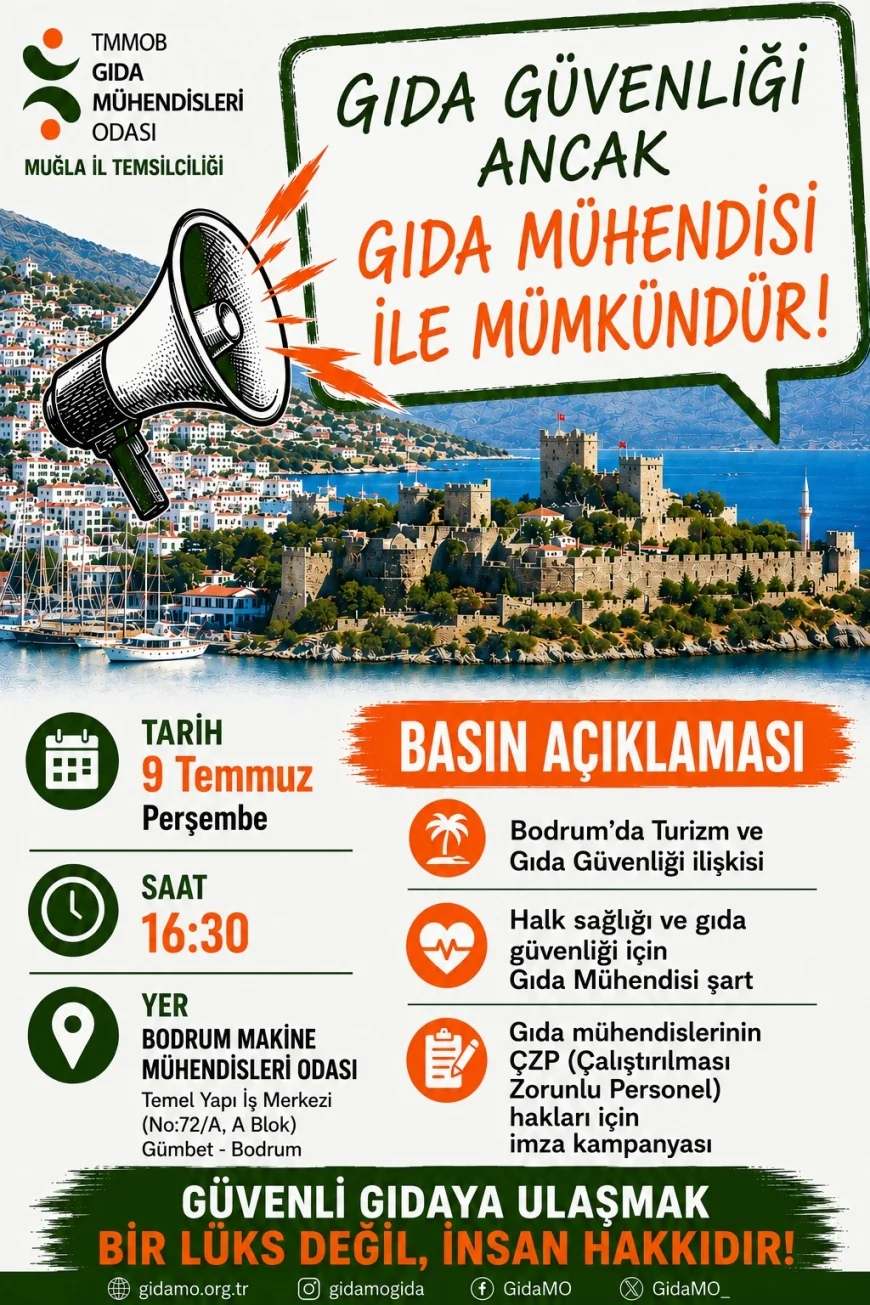 Gıda Mühendisleri Bodrum'da Basın Açıklaması Yapacak