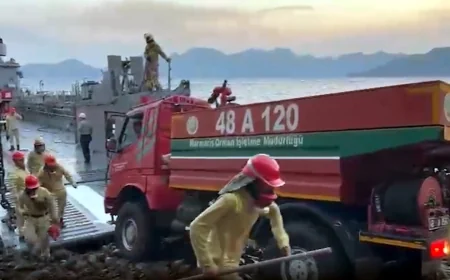 MARMARİS  YANGININA ASKERİ ÇIKARMA GEMİLERİ İLE ARAZÖZLER SEVK EDİLİYOR
