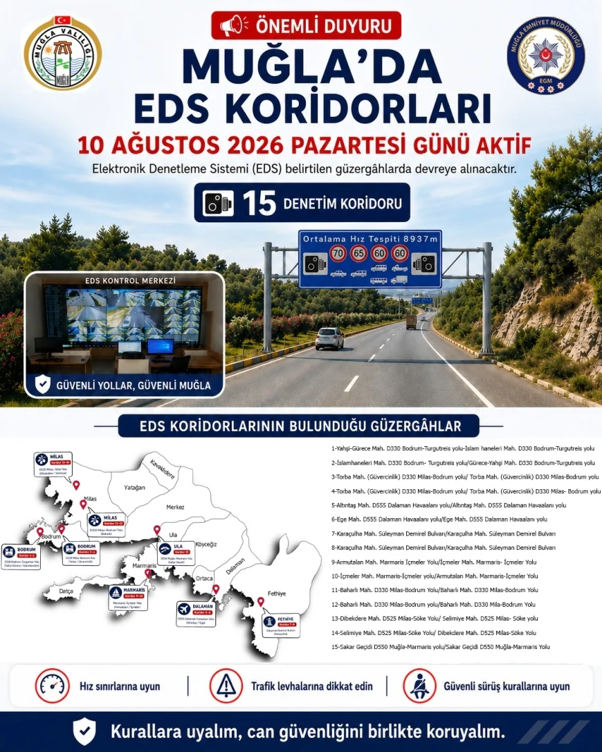MUĞLA’DA EDS DÖNEMİ BAŞLIYOR! 15 HIZ KORİDORUNDA DENETİM YAPILACAK