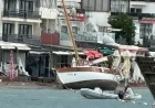 BODRUM’DA KÖTÜ HAVA TEKNEYİ KARAYA SÜRÜKLEDİ