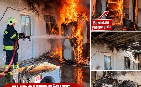 TURGUTREİS'TE BUZDOLABININ KABLOSU ARK YAPTI, YANGIN ÇIKTI