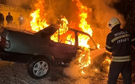 Bodrum'da elektrik direğine çarptı alev alev yandı