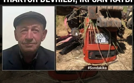 Traktör devrildi  tarlaya giden karı koca can verdi