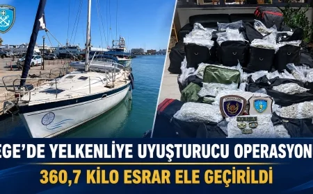 EGE’DE SAHİL GÜVENLİKTEN YELKENLİ TEKNEYE UYUŞTURUCU OPERASYONU! 360 KİLODAN FAZLA ESRAR ELE GEÇİRİLDİ