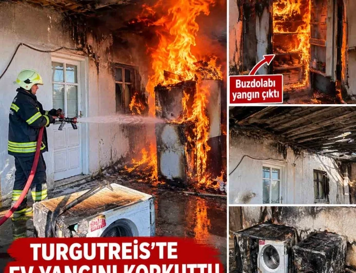 TURGUTREİS'TE BUZDOLABININ KABLOSU ARK YAPTI, YANGIN ÇIKTI