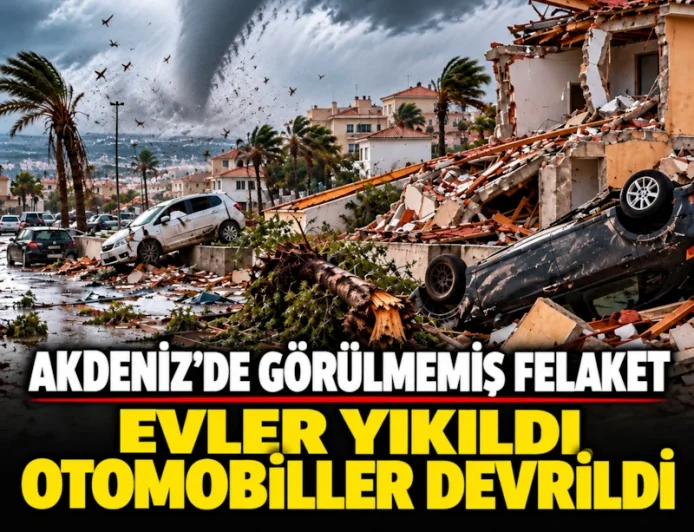 AKDENİZ’DEKİ TURİSTİK ADADA HORTUM DEHŞETİ! EVLER YIKILDI, ARAÇLAR SAVRULDU