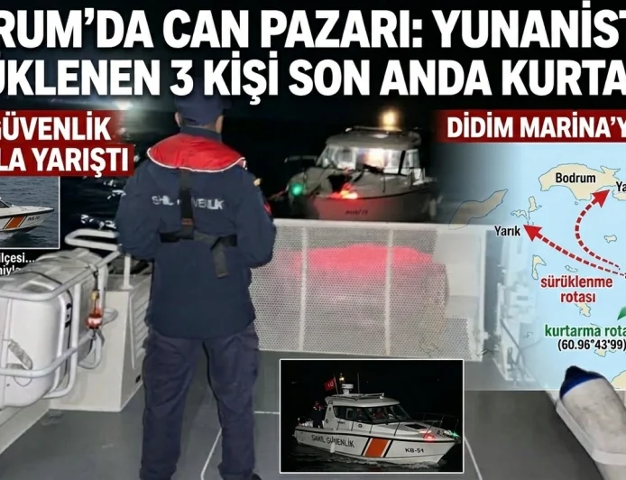 BODRUM'DA CAN PAZARI: YUNANİSTAN'A SÜRÜKLENEN 3 KİŞİ SON ANDA KURTARILDI!