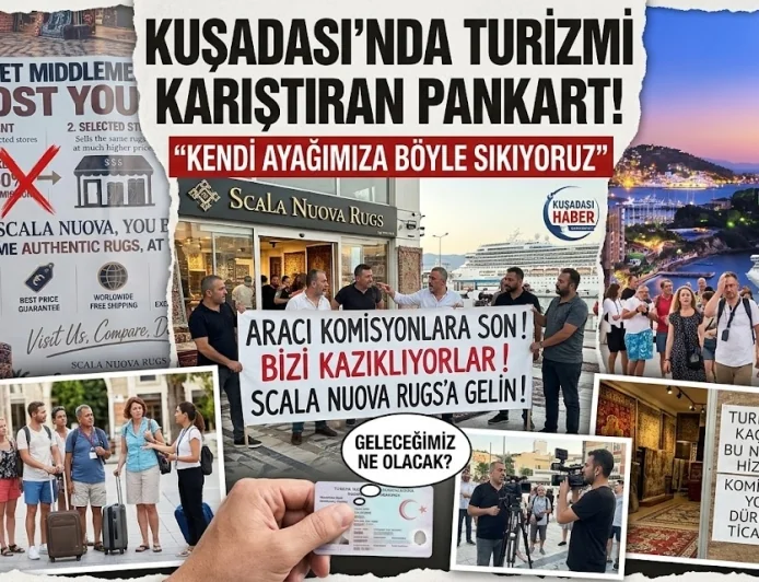 TURİZMİN GÖZDE MERKEZİNDE  TURİZMİ KARIŞTIRAN PANKART! “KENDİ AYAĞIMIZA BÖYLE SIKIYORUZ”