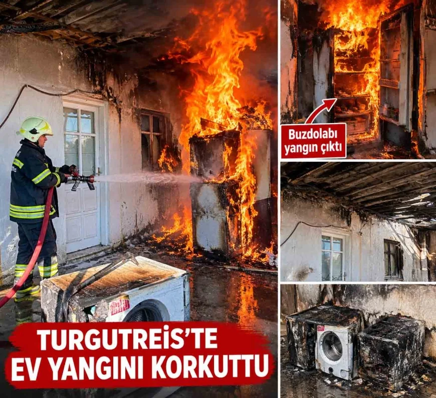 TURGUTREİS'TE BUZDOLABININ KABLOSU ARK YAPTI, YANGIN ÇIKTI