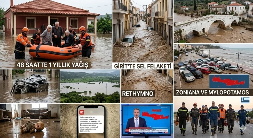 GİRİT ADASI SULAR ALTINDA , BİR YILLIK YAĞMUR 48 SAATTE YAĞDI, ÖLENLER VAR