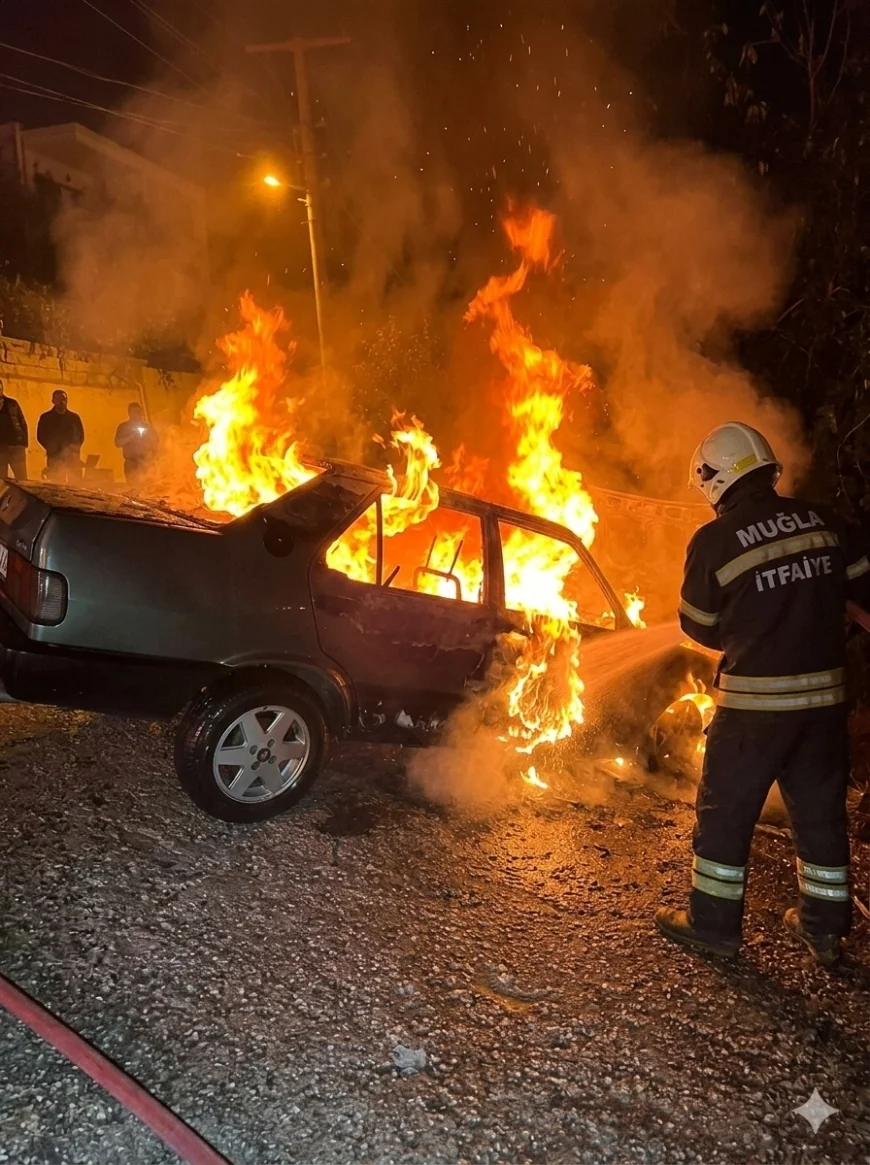 Bodrum'da elektrik direğine çarptı alev alev yandı